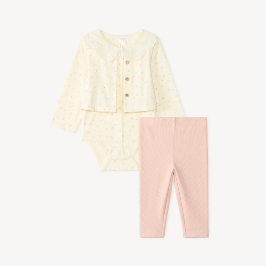 Conjunto de 2 piezas para bebé niña: body con efecto chaleco y legging. 