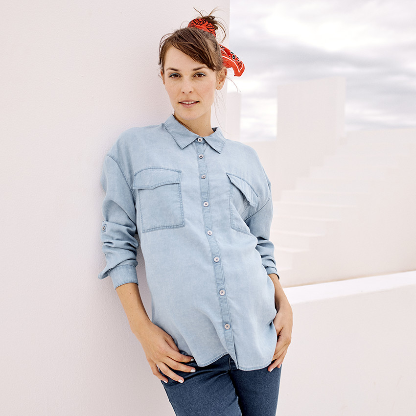 Camisa de manga larga con mangas retráctiles para mujer 