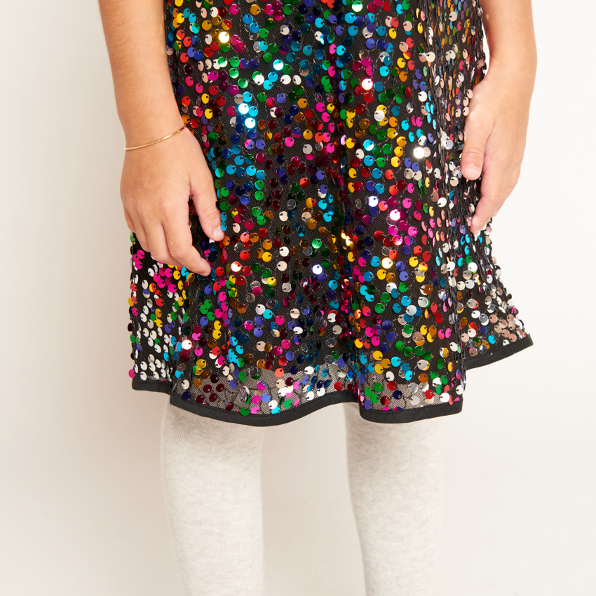 Robe de fiesta con lentejuelas multicolores para niña 