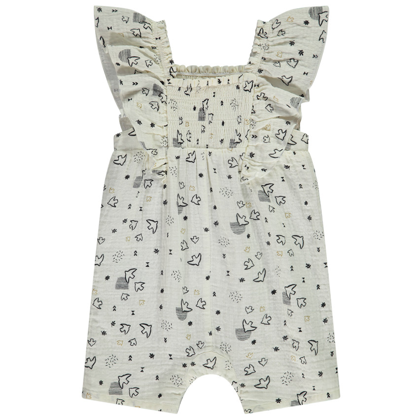 Combinaison larga estampada fantasía pájaros all-over para bebé niña 