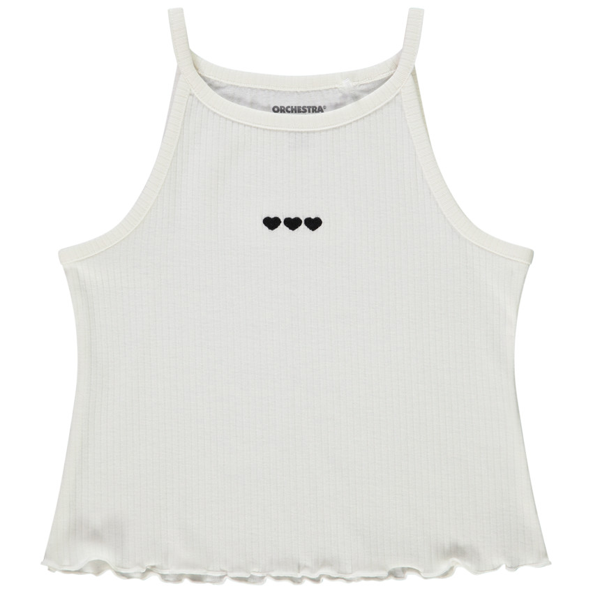 Camiseta sin mangas de punto de canalé con bordados para niña 