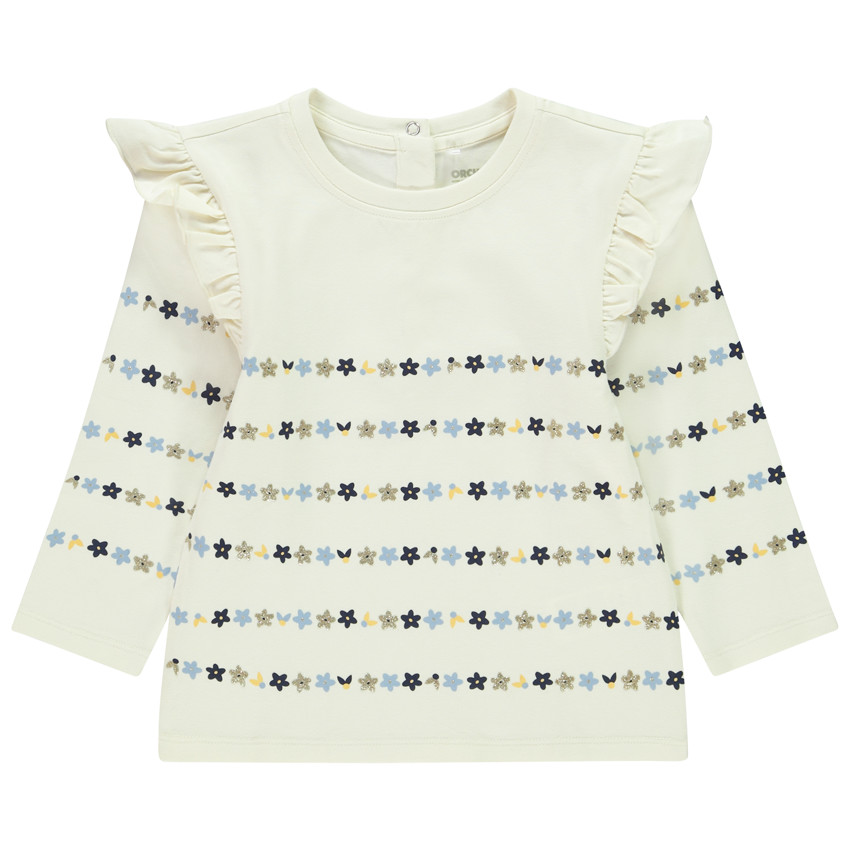 Camiseta de manga larga a rayas con flores para bebé niña 