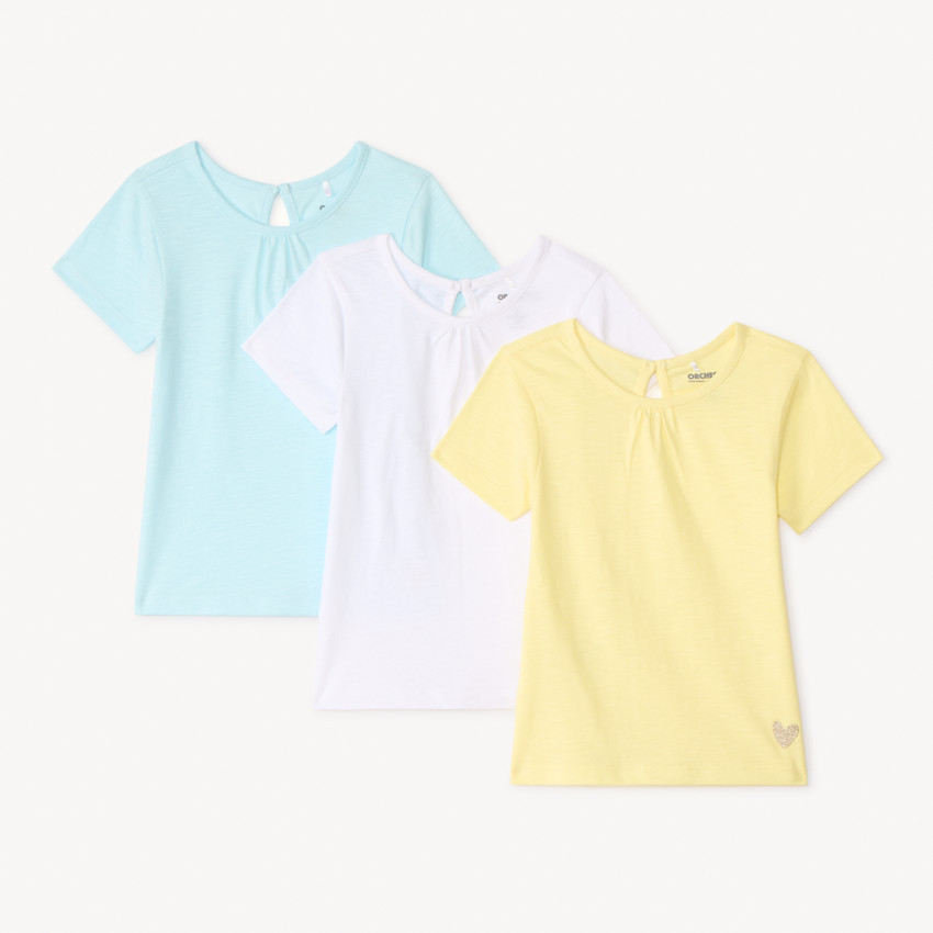 Conjunto de 3 camisetas de manga corta lisas para niña bebé 