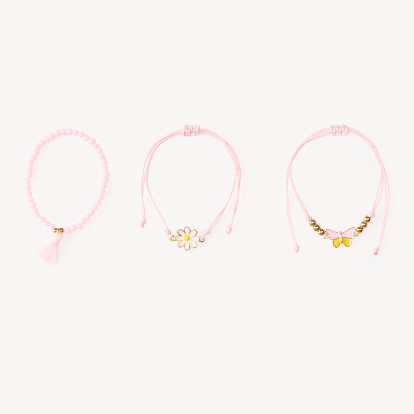 Lote de 3 pulseras rosas para niña. 