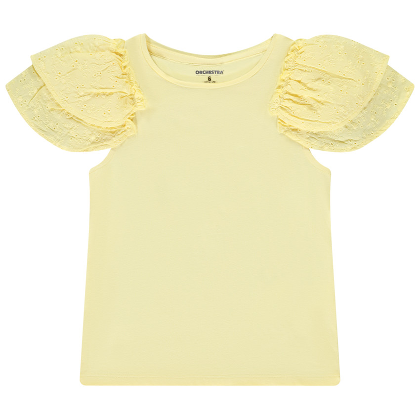 Camiseta de manga corta bordada con volantes para niña 