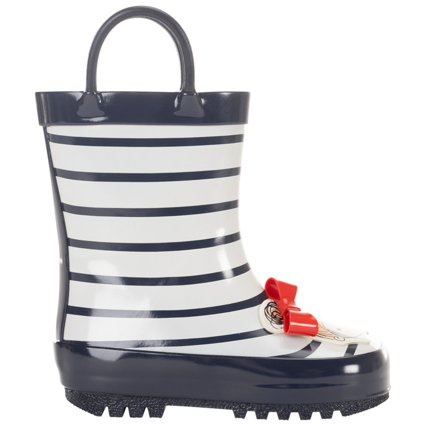 Botas de agua a rayas con asas y parche de fantasía para niña 