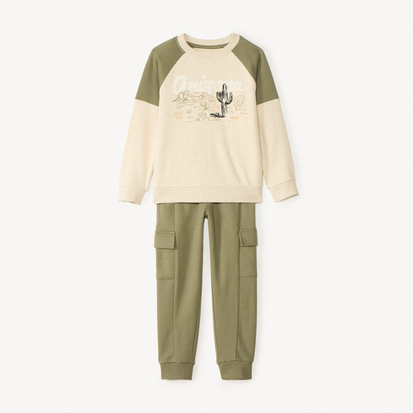 Conjunto de chándal de felpa con estampado de cactus para niño 
