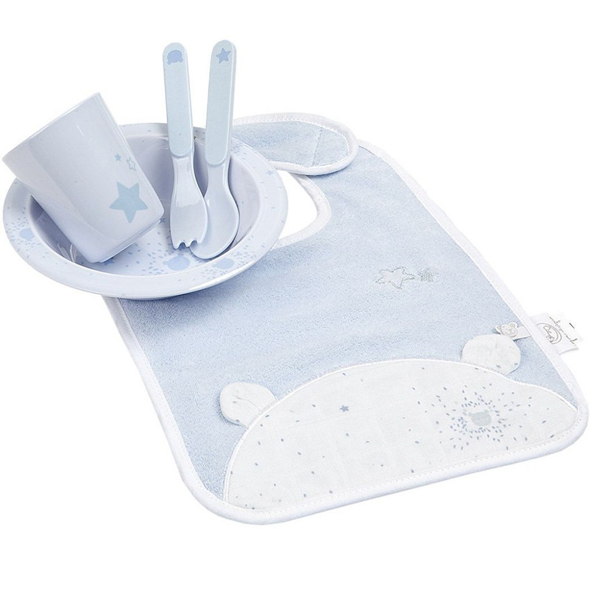 Coffret cadeau repas + bavoir - Bleu cocon 