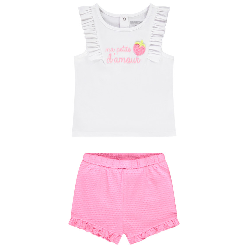 Conjunto corto con short efecto arrugado para bebé niña 