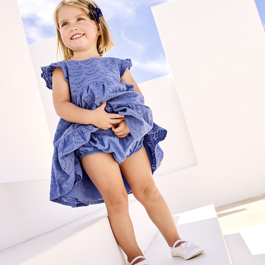 Conjunto 2 piezas liso en bordado inglés para bebé niña 