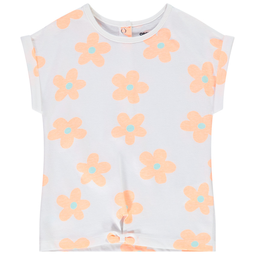 Camiseta de manga corta con efecto nudo y estampado de flores para bebé niña 