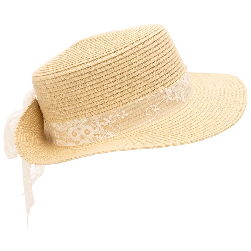 Canotier con cinta de encaje bordado para niña 