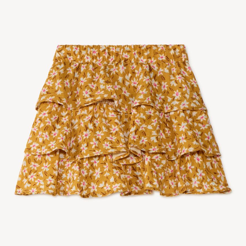 Falda de volante arrugada con estampado floral para niña 