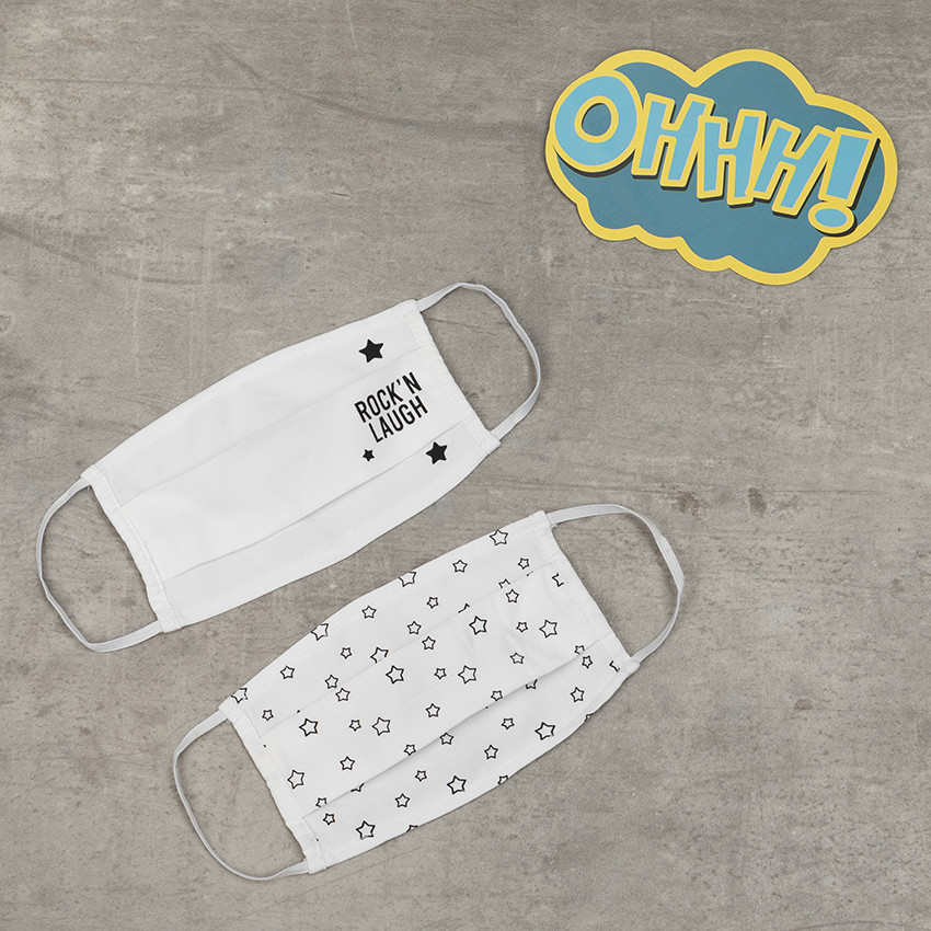 Lote de 2 Mascarillas de tela niño con estampado rockero 