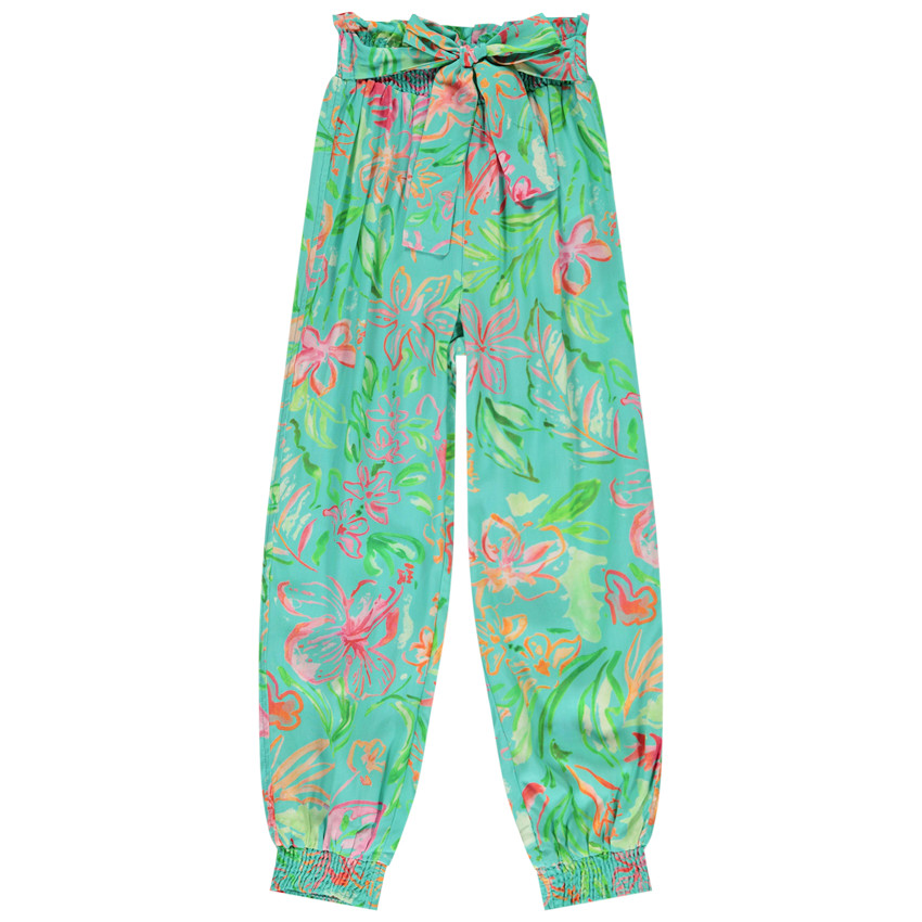 Pantalón fluido estampado tropical para niña 