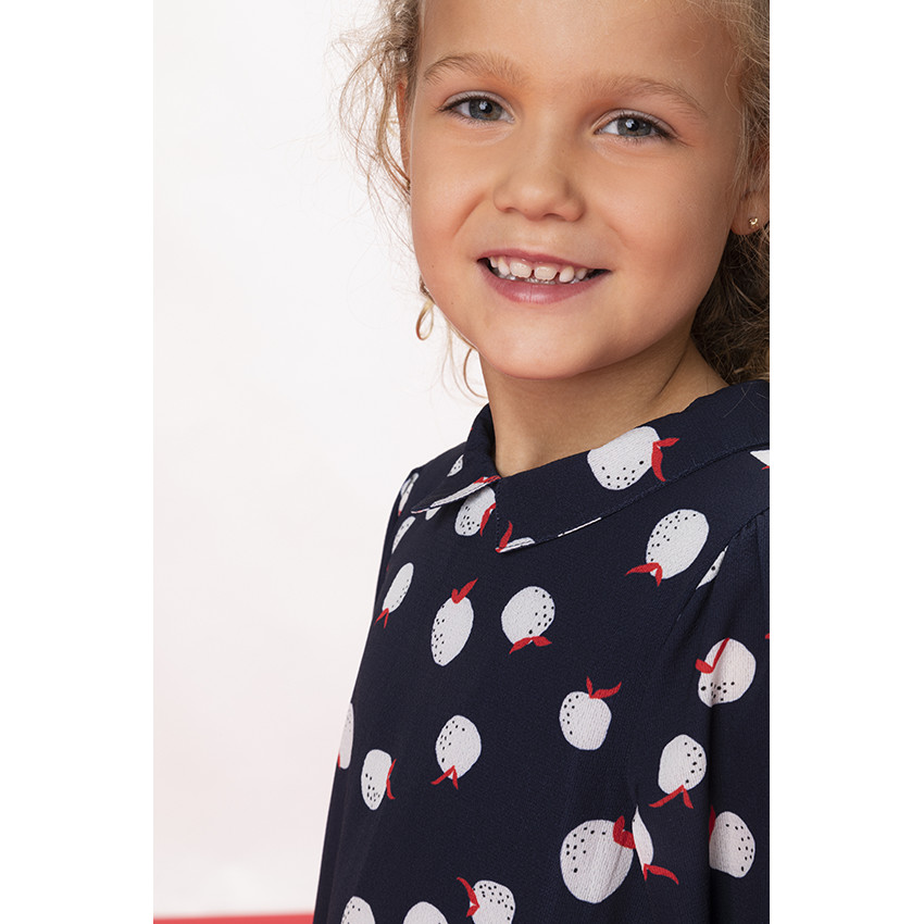 Vestido corto de manga larga con estampado de manzanas niña 