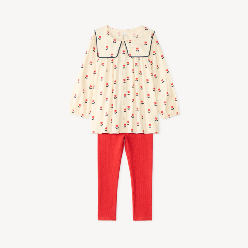Conjunto de 2 piezas para bebé niña, blusa y leggings con motivos de tulipanes. 