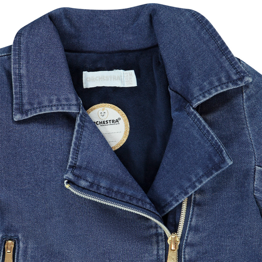 Perfecto en denim con bordados de manzanas para bebé niña 