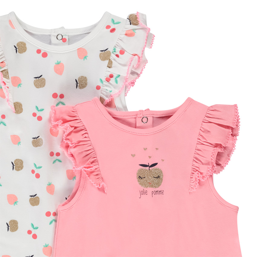 Lot de 2 combinaisons courtes imprimé pomme pour bébé fille 