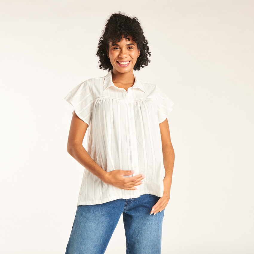 Camisa de manga corta de tela lisa para mujer 