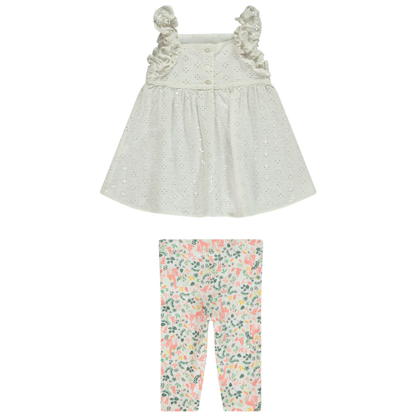 Conjunto 2 piezas con túnica de bordado inglés para bebé niña 