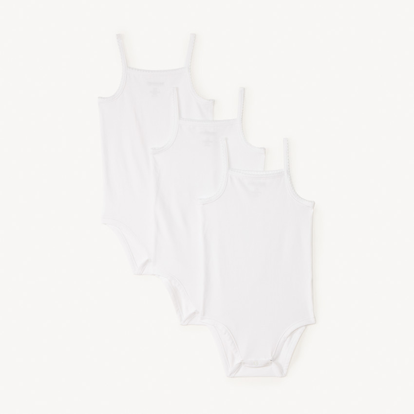 Pack de 3 bodies con tirantes blancos para bebé niña 