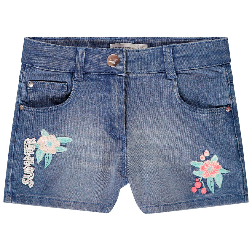 Short en denim avec broderies pour fille 
