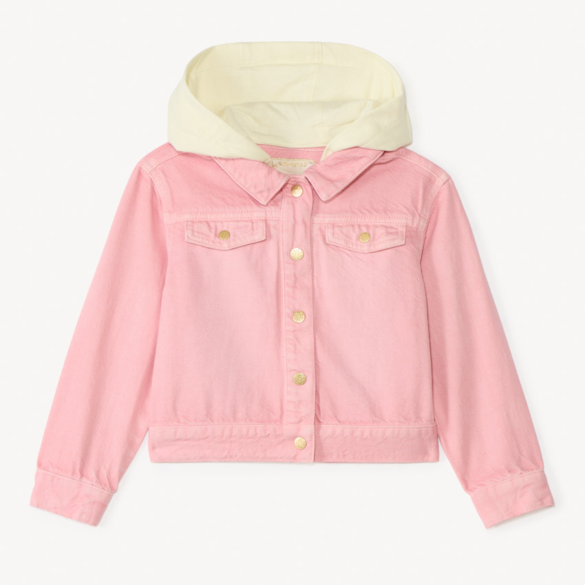 Chaqueta de mezclilla con capucha desmontable para niña. 