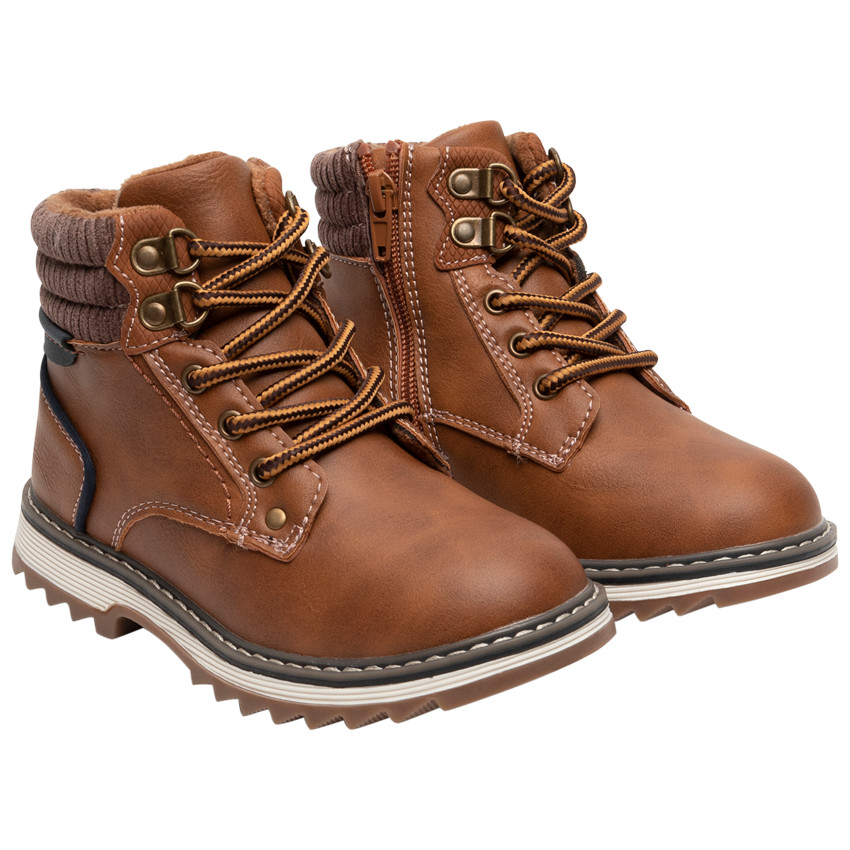 Botines con cordones y cremallera - color cámel 