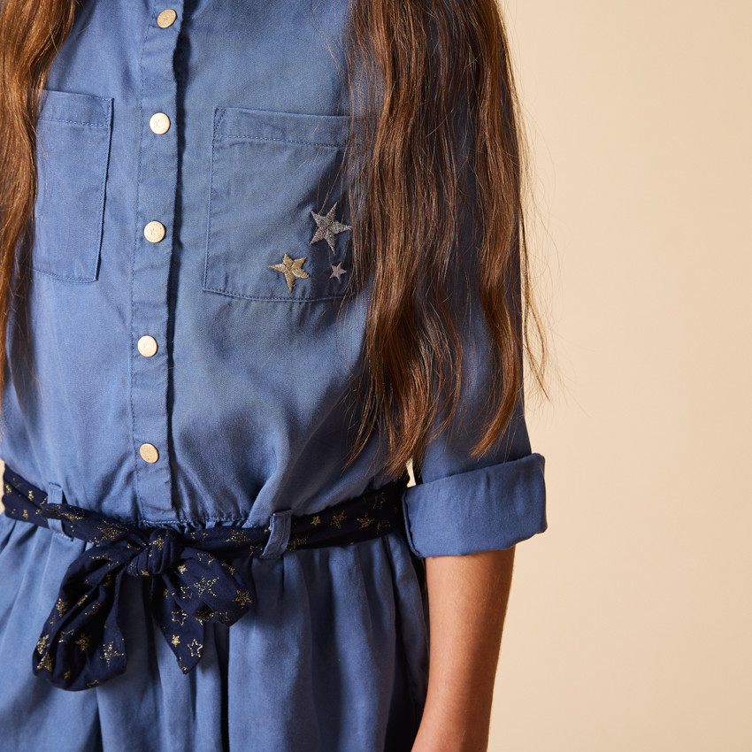 Vestido camisa de manga larga con cinturón para niña 