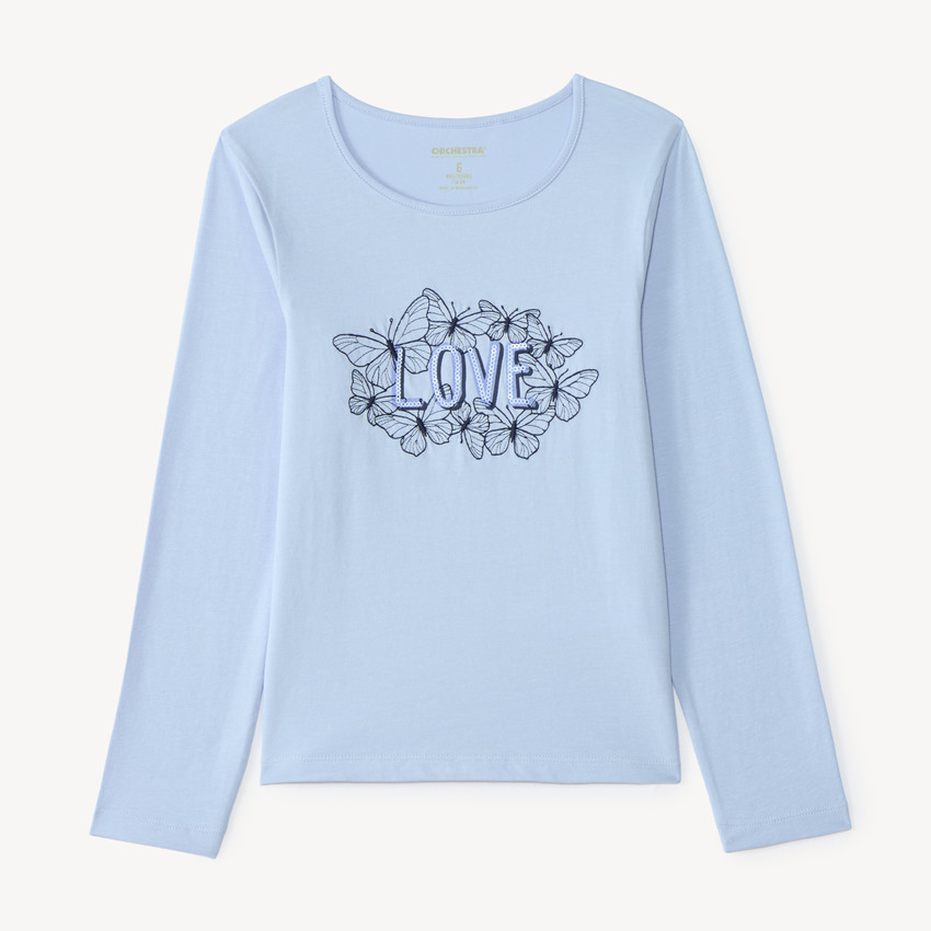 Camiseta de manga larga para niña con estampado de lentejuelas fantasía 
