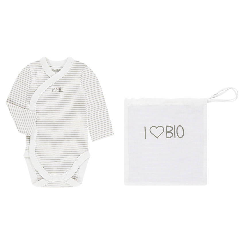 Body manga larga de algodón bio con rayas 