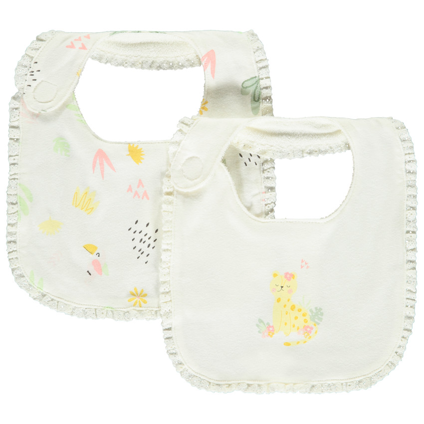 Lote de 2 baberos impresos de jungla con bordado para niña bebé 