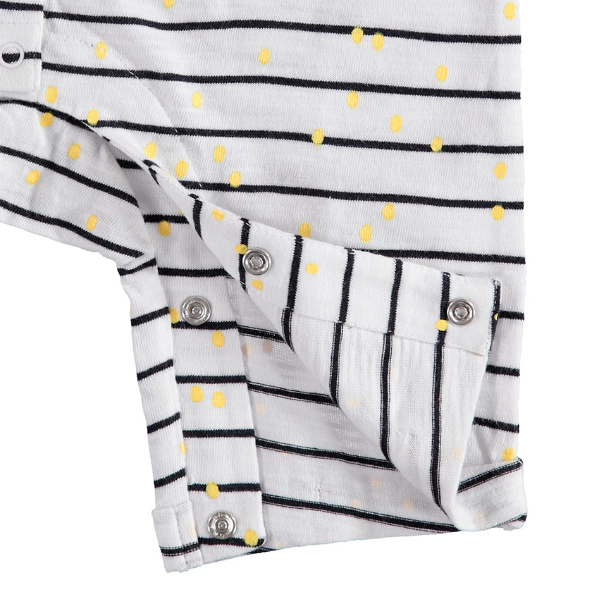 Mono corto de rayas y lunares con parche de limón y lazo en la espalda 