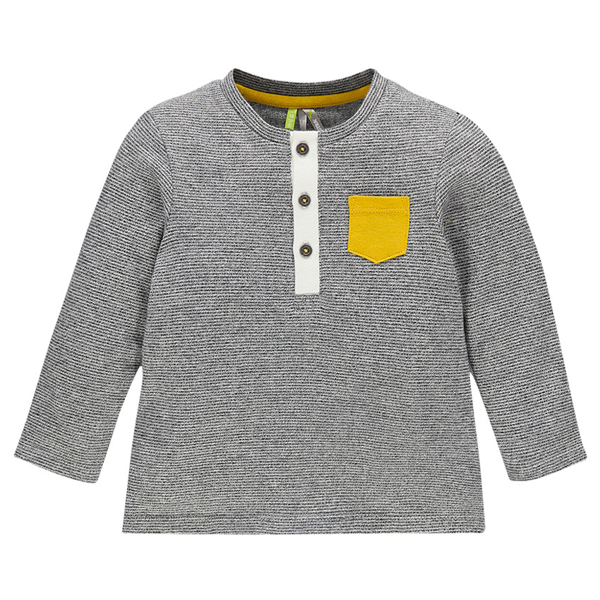 Camiseta con cuello tunecino manga larga con rayas con bolsillo en contraste 