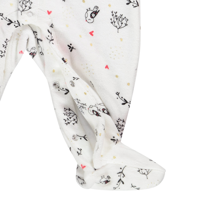 Pelele de terciopelo con estampado de pájaros y corazones para bebé niña 