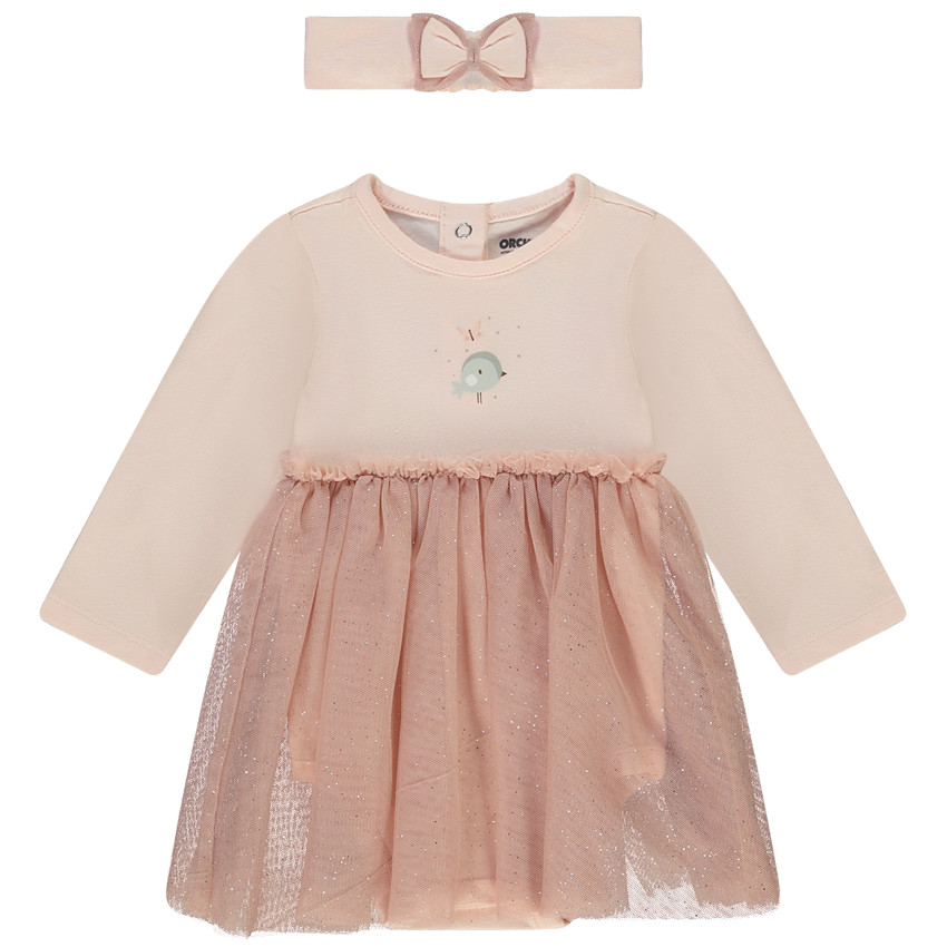 Conjunto vestido body de tul + diadema para bebé niña 