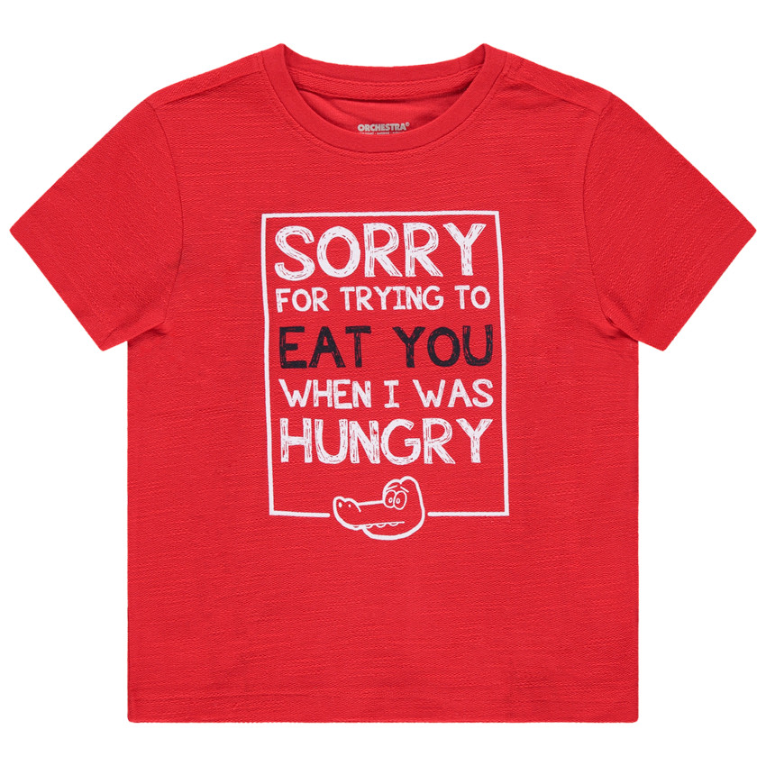 Camiseta de manga corta de punto slub con mensaje estampado  Additional Camiseta de manga corta de punto slub con mensaje estampado