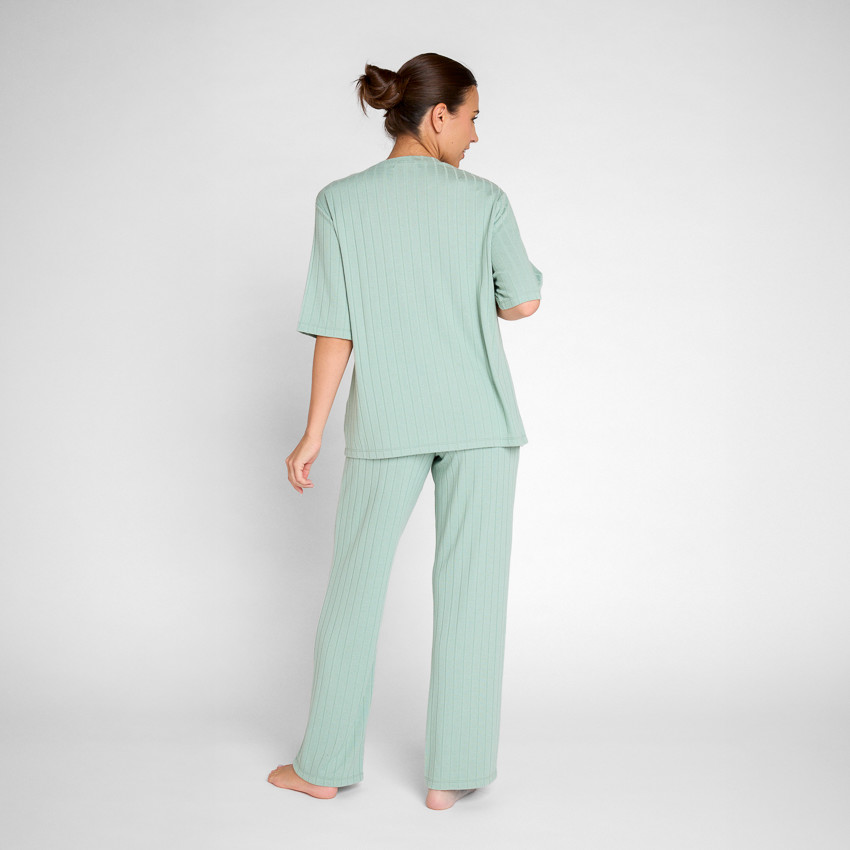 Camiseta de pijama premamá de manga 3/4 en punto canalé 