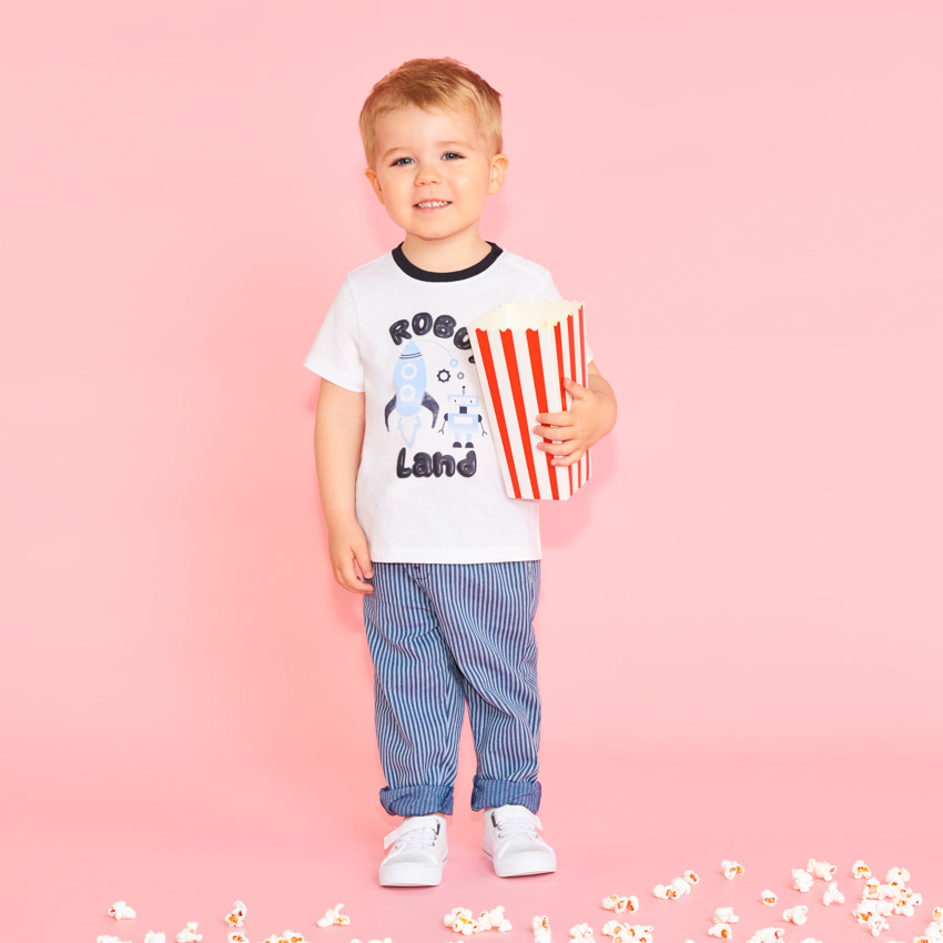 Camiseta de manga corta con estampado de robot y cohete para bebé niño 