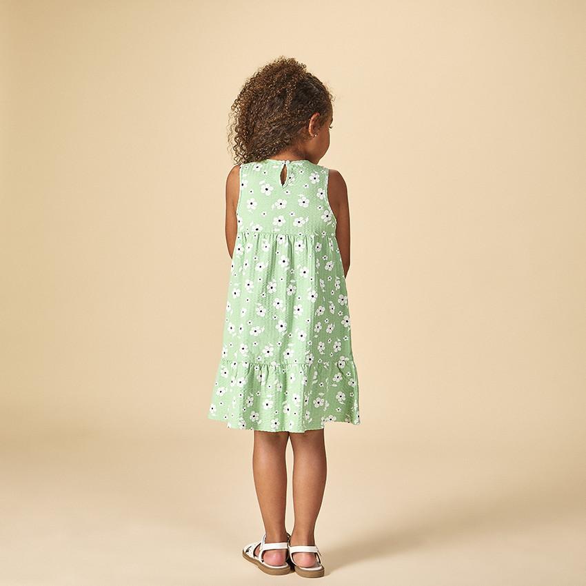 Vestido sin mangas estampado flores con cuello claudine niña 