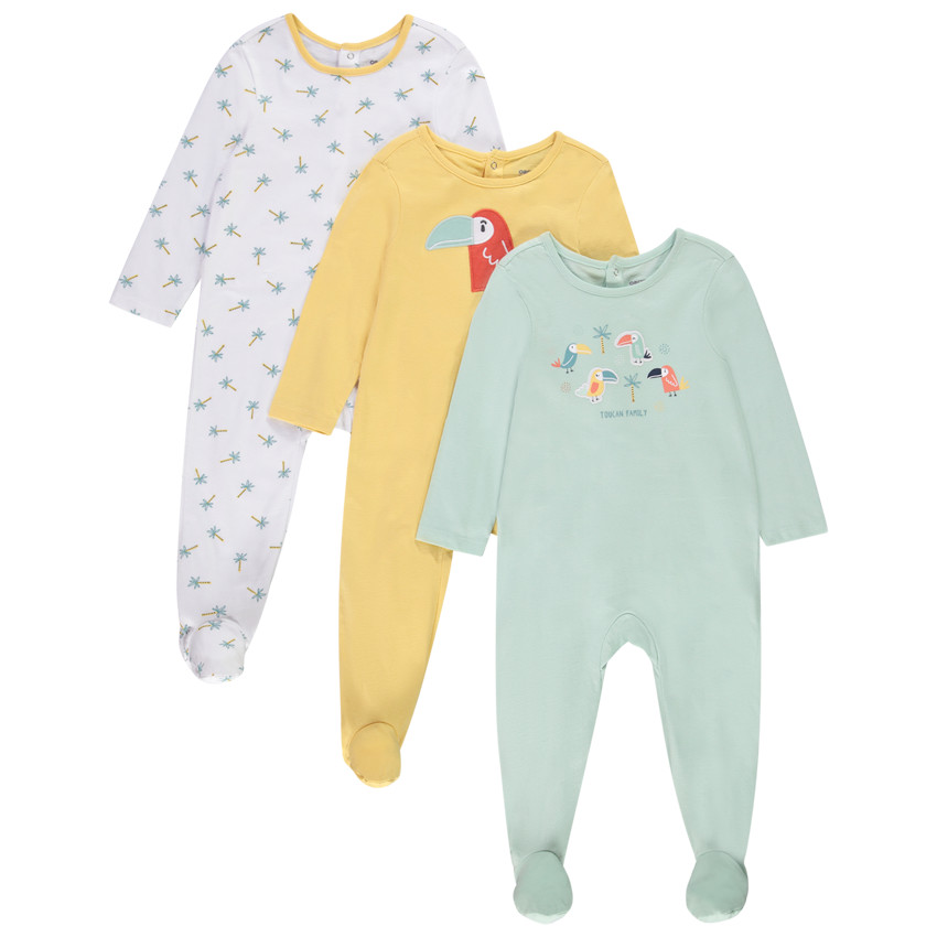 Pack de 3 peleles de punto estampado de tucanes para bebé niño 