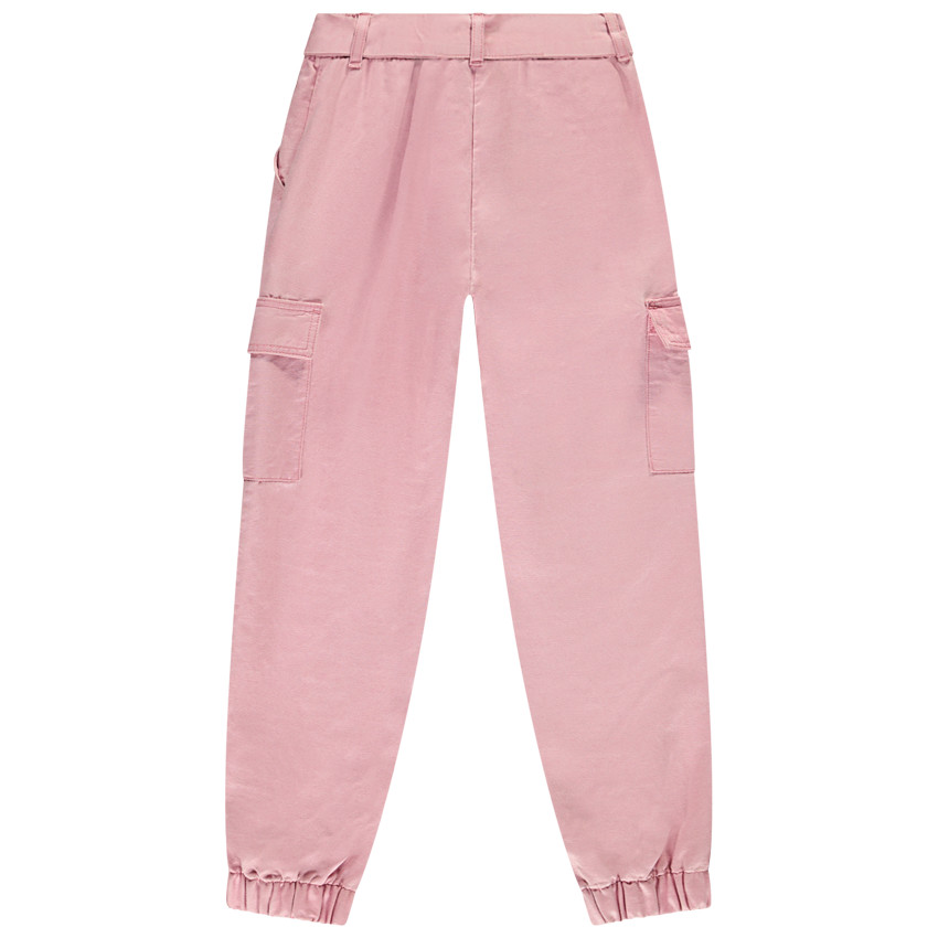 Pantalón cargo de twill liso con cinturón para niña 