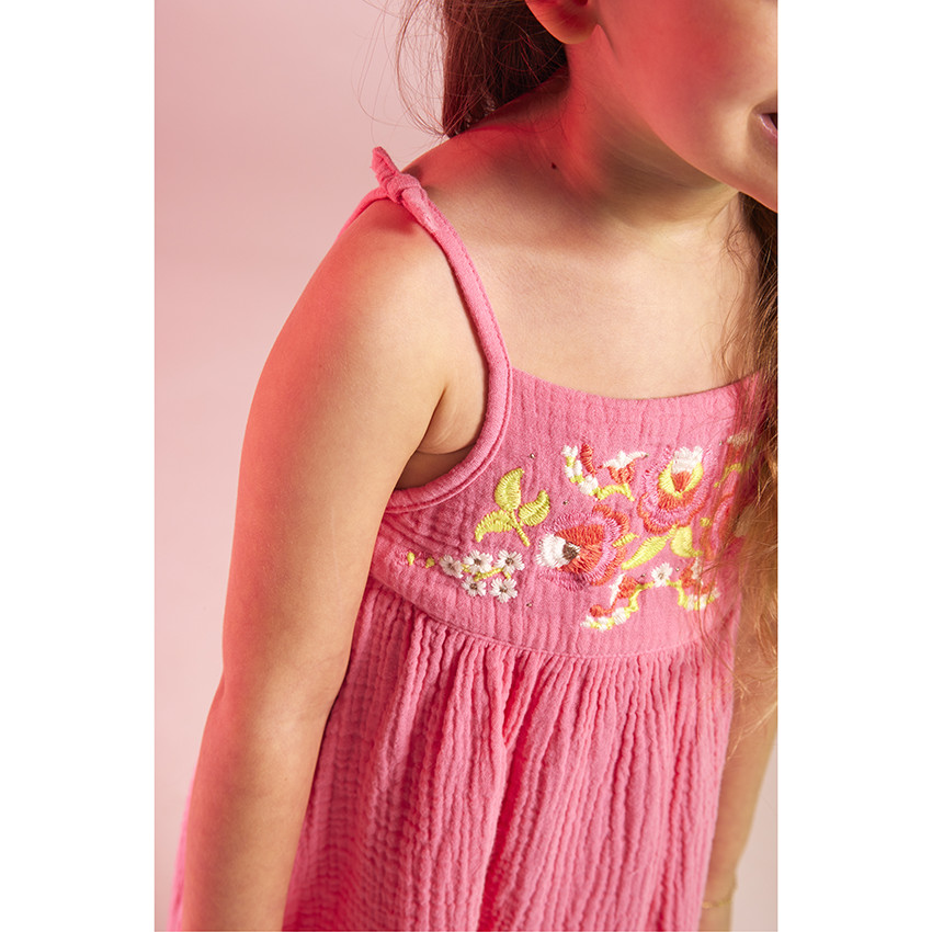 Vestido de tirantes con bordado floral para niña bebé 