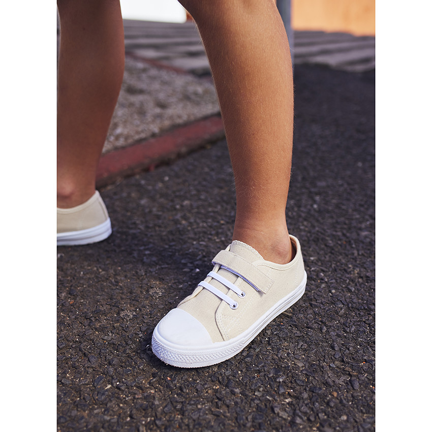 Zapatillas bajas de lona con cordones elásticos y velcro para niño 