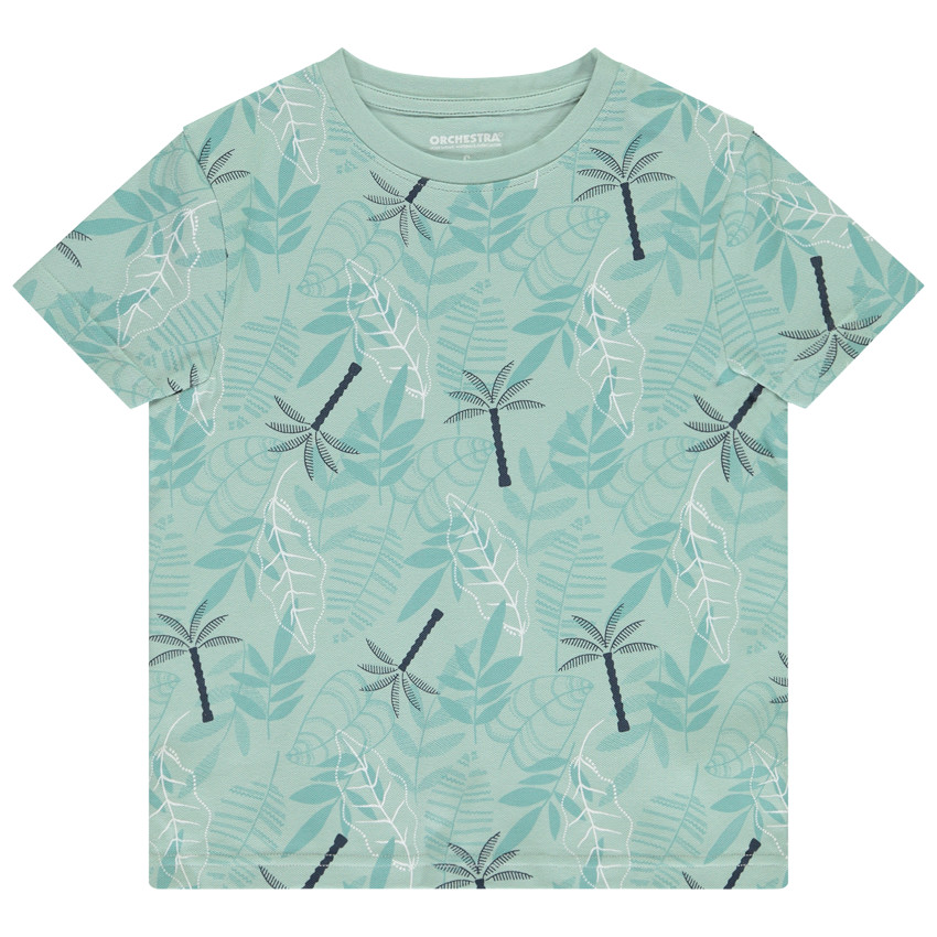 Camiseta de manga corta estampada con hojas/palmeras para niño 