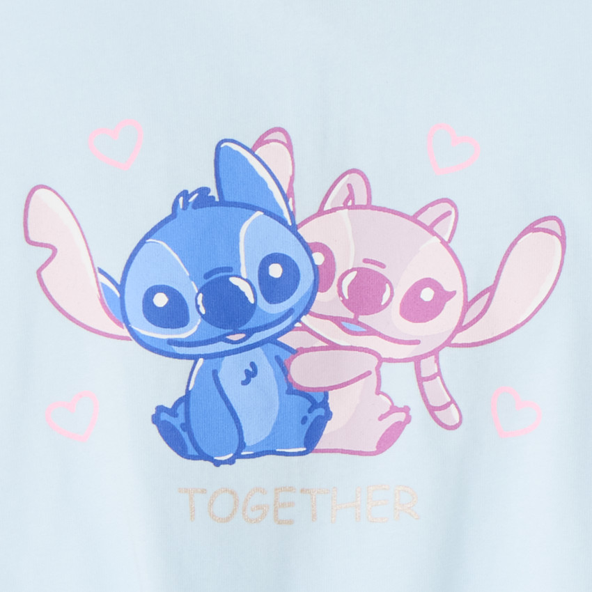 Camiseta de manga corta anudada con Stitch y Angel de Disney para niña. 