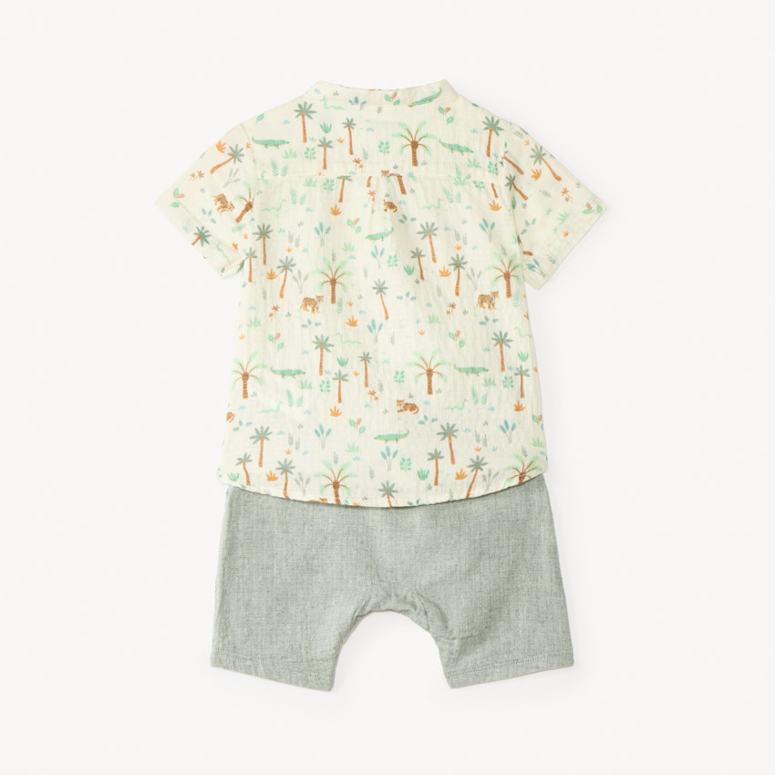 Conjunto corto de 2 piezas, camisa y bermuda con estampado tropical para bebé niño. 