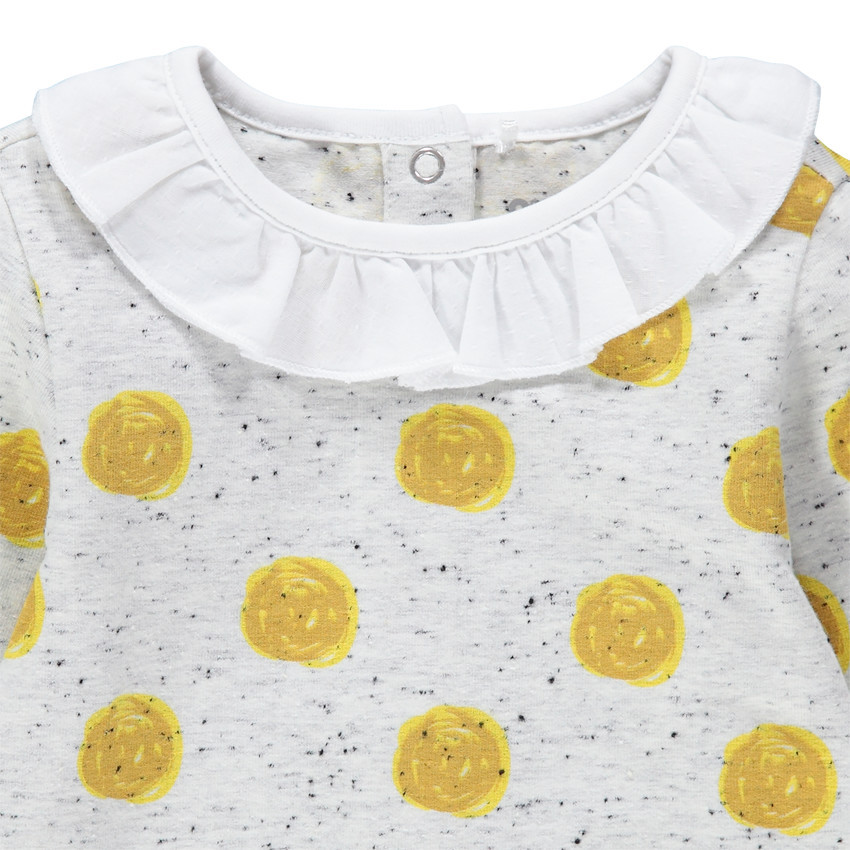T-shirt manches longues effet neps à pois et col volanté 