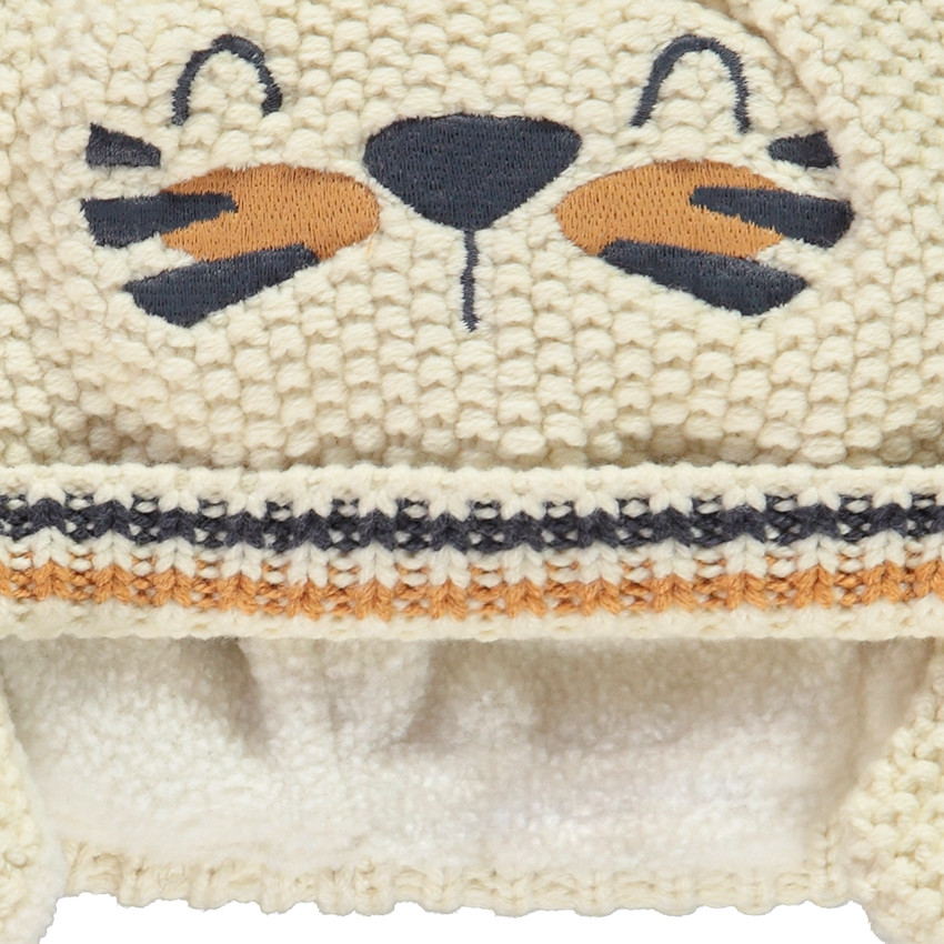 Gorro de punto sherpa con orejas 3D y bordados para bebé niño 